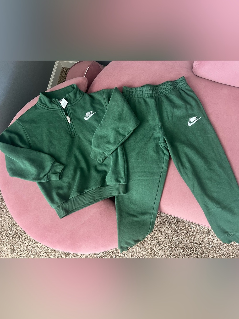 Nike Kids Green Fleece Sweatpant & Quarter-Zip Top Set
